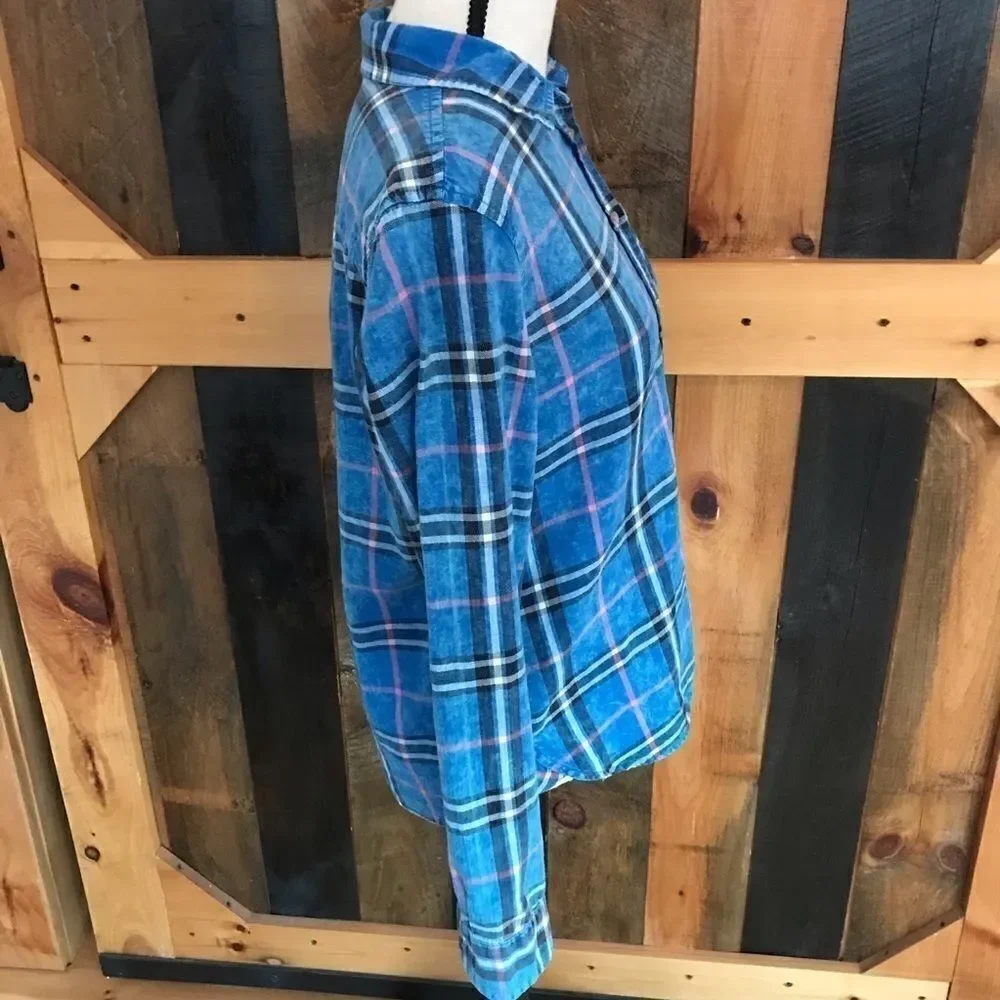 American Eagle 100% cotton plaid button down shirt size Small_4